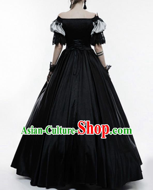 Traditional Europe Court Renaissance Black Dress Halloween Cosplay Stage Performance Costume for Women