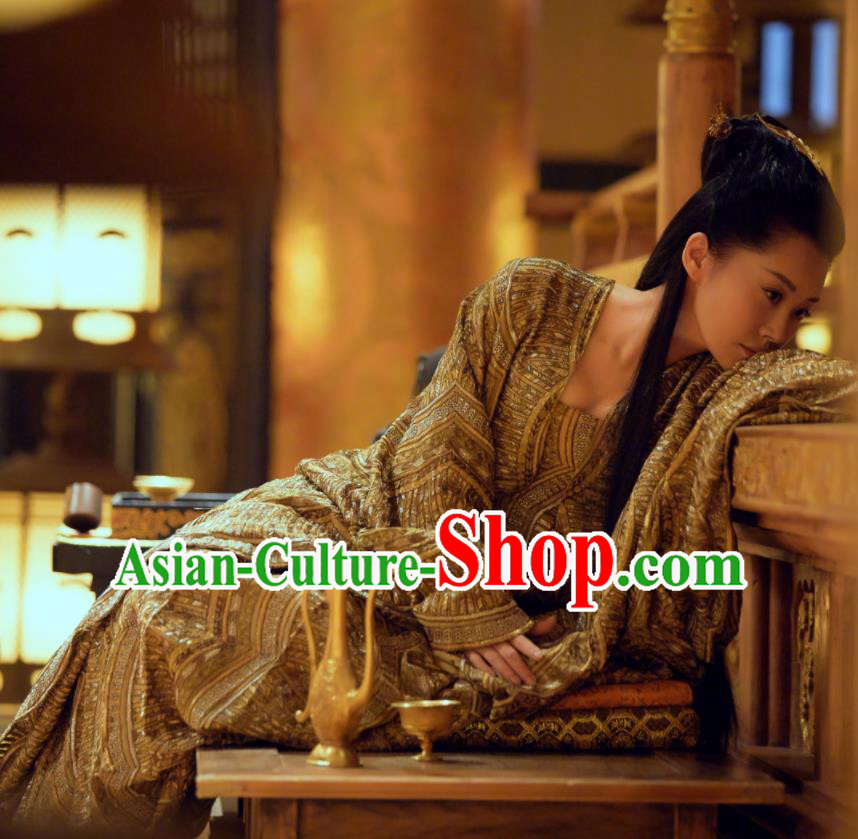 Chinese Ancient Grand Princess Bai Lingbo Dress Drama Novoland Eagle Flag Xu Qing Replica Costumes for Women