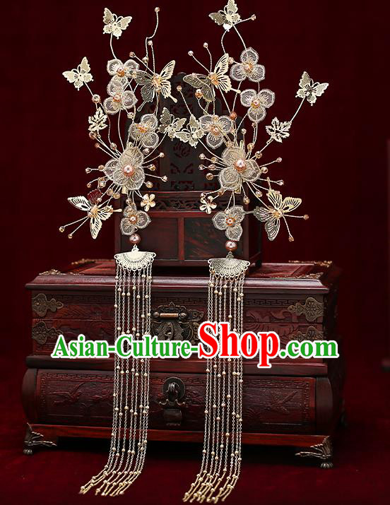 Chinese Traditional Bride Golden Hair Claws Handmade Hairpins Wedding Hair Accessories Complete Set for Women