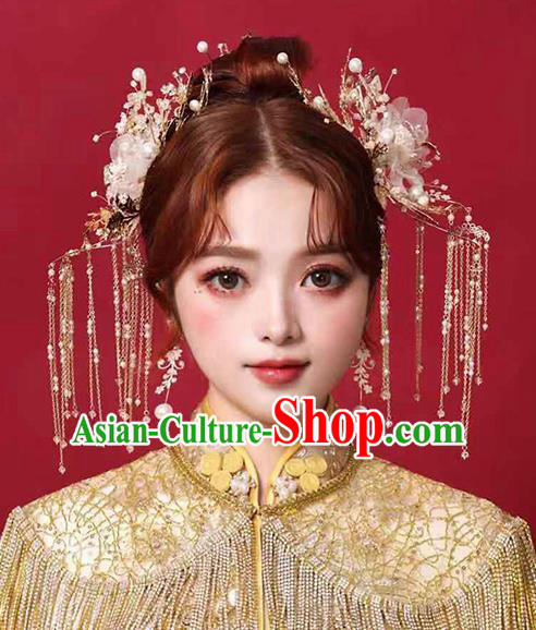 Chinese Traditional Hair Clips Bride Handmade Tassel Hairpins Wedding Hair Accessories Complete Set for Women