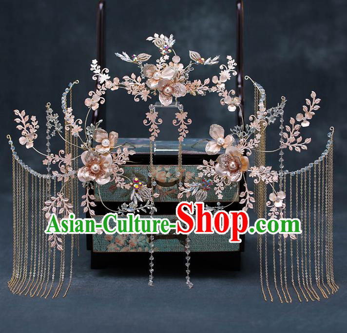 Chinese Traditional Hair Combs Bride Handmade Tassel Hairpins Wedding Hair Accessories Complete Set for Women