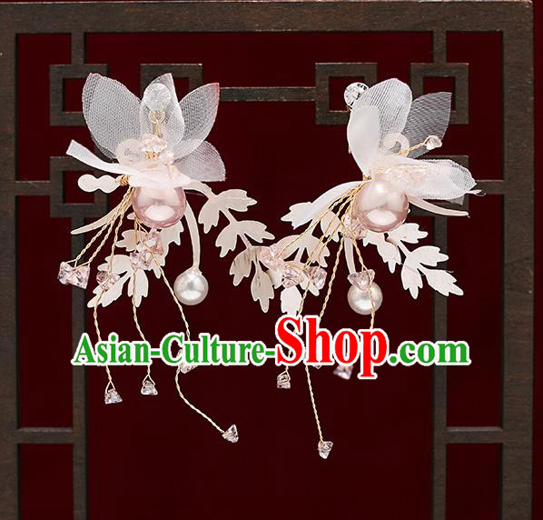 Chinese Traditional Wedding Silk Flowers Hair Comb Bride Handmade Tassel Hairpins Hair Accessories Complete Set for Women