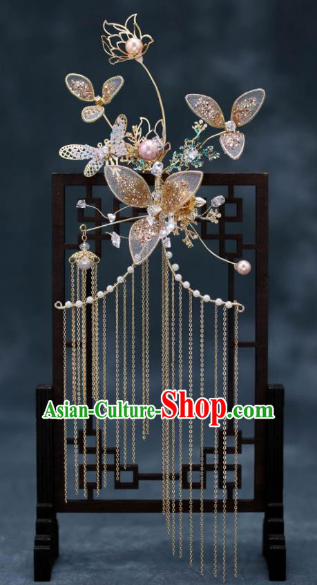Chinese Traditional Wedding Hair Comb Bride Handmade Tassel Hairpins Hair Accessories Complete Set for Women
