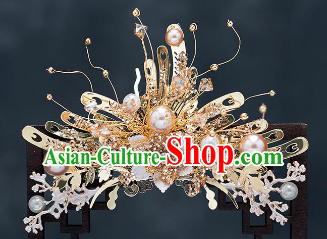 Chinese Traditional Bride Golden Hair Comb Handmade Hairpins Wedding Hair Accessories Complete Set for Women