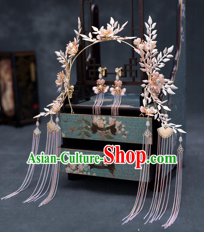 Chinese Traditional Bride Tassel Hair Clasp Handmade Hairpins Wedding Hair Accessories Complete Set for Women