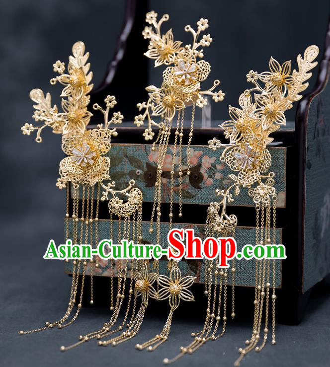 Chinese Traditional Bride Tassel Hair Claws Handmade Hairpins Wedding Hair Accessories Complete Set for Women