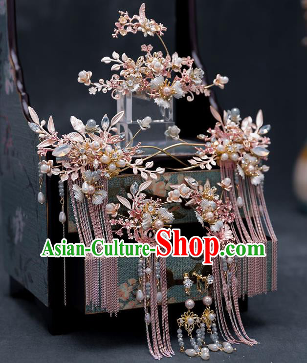 Chinese Traditional Bride Shell Hair Comb Handmade Hairpins Wedding Hair Accessories Complete Set for Women