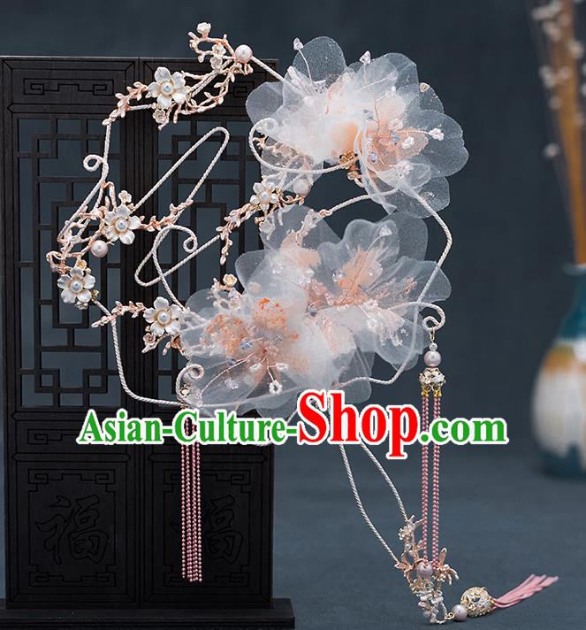 Chinese Traditional Wedding Silk Flowers Palace Fans Ancient Bride Prop Round Fan for Men