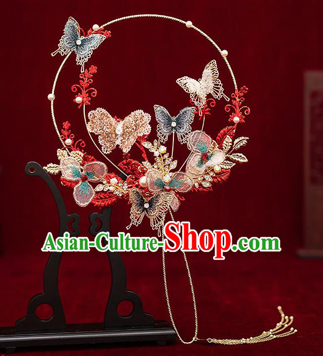 Chinese Traditional Wedding Palace Fans Ancient Bride Prop Butterfly Round Fan for Men