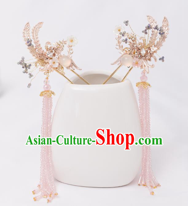 Top Chinese Traditional Hair Clip Handmade Hanfu Pink Tassel Hairpins Hair Accessories for Women