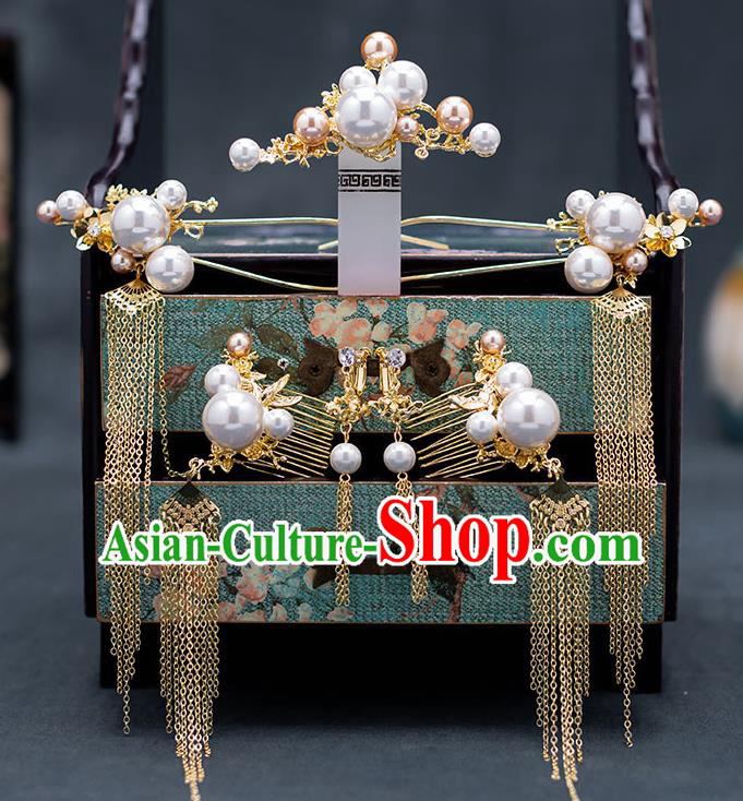 Top Chinese Traditional Wedding Luxury Hair Comb Bride Handmade Hairpins Hair Accessories Complete Set