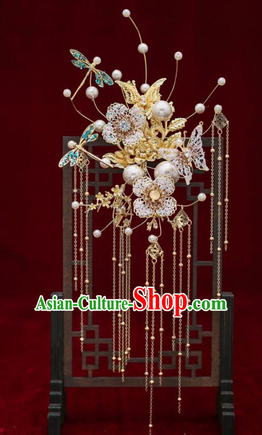 Top Chinese Traditional Wedding Butterfly Flowers Hair Comb Bride Handmade Hairpins Hair Accessories Complete Set