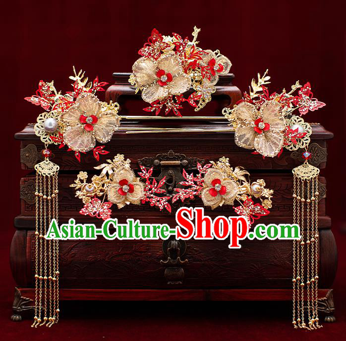 Top Chinese Traditional Wedding Hair Combs Bride Handmade Hairpins Hair Accessories Complete Set