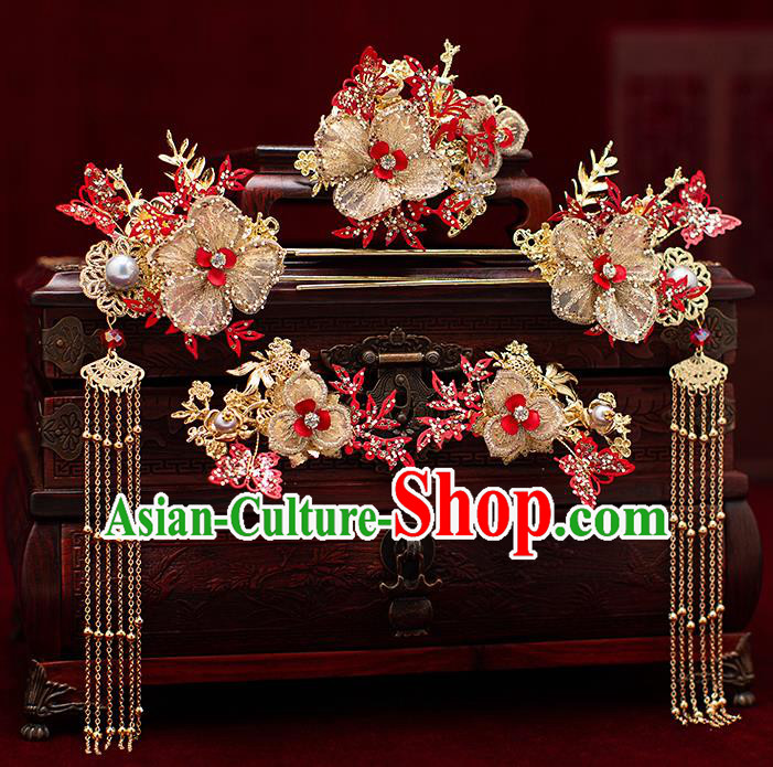 Top Chinese Traditional Wedding Hair Combs Bride Handmade Hairpins Hair Accessories Complete Set