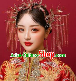 Top Chinese Traditional Wedding Red Star Tassel Hair Clasp Bride Handmade Hairpins Hair Accessories Complete Set