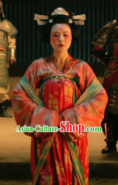 Chinese Drama the Longest Day in Chang An Ancient Tang Dynasty Court Lady Tan Qi Replica Costumes and Headpiece Complete Set