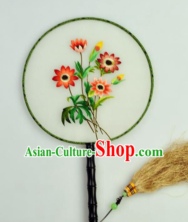 Chinese Traditional Embroidered Flowers Silk Fans Craft Handmade Su Embroidery Palace Fan Round Fan