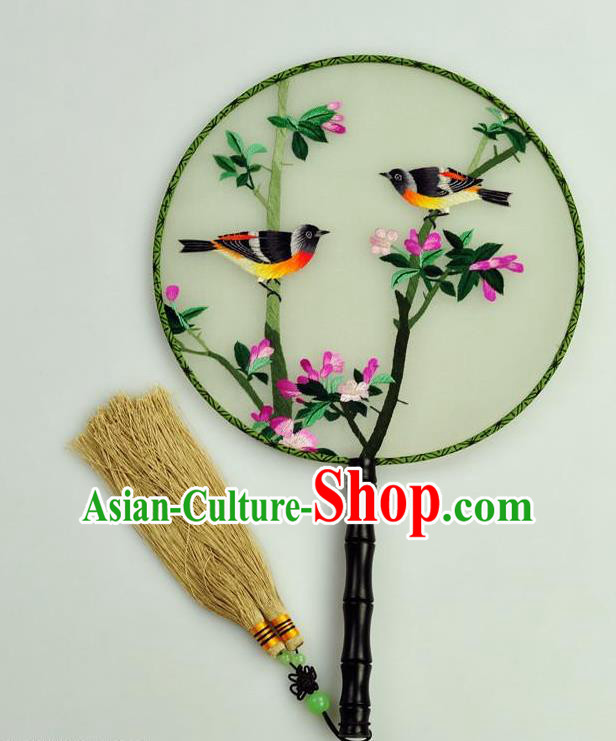 Chinese Traditional Embroidered Begonia Silk Fans Craft Handmade Su Embroidery Birds Palace Fan Round Fan