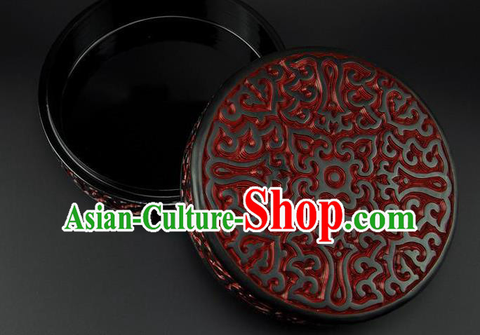 Traditional Chinese Handmade Lacquerware Carving Circular Box Craft