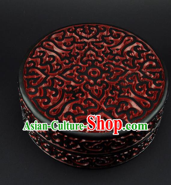 Traditional Chinese Handmade Lacquerware Carving Circular Box Craft