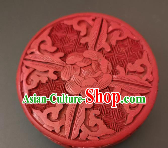 Traditional Chinese Handmade Lacquerware Carving Peony Round Box Craft Rouge Box