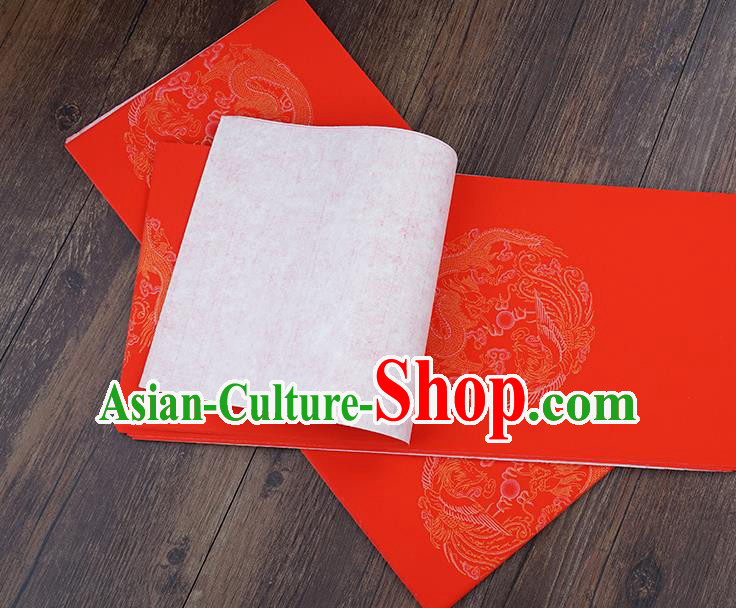 Traditional Chinese Spring Festival Couplet Paper Handmade Dragon Phoenix Pattern Red Scroll Paper Craft