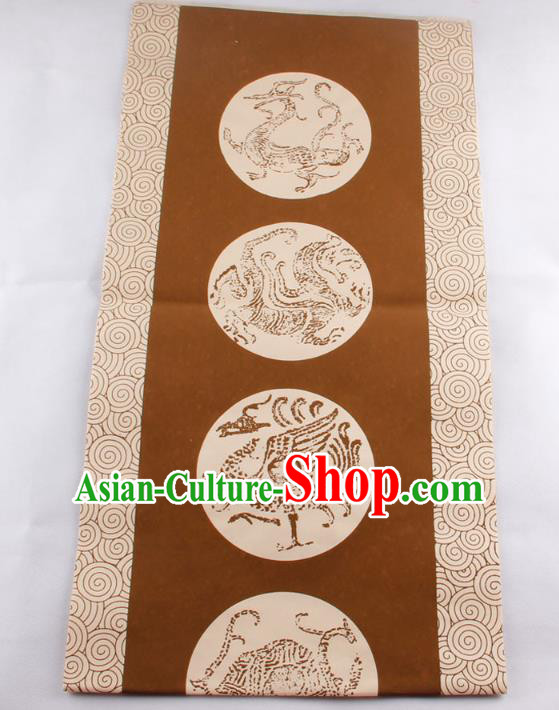 Traditional Chinese Classical Dragon Phoenix Pattern Scroll Calligraphy Paper Handmade Seven Characters Couplet Brown Xuan Paper Craft