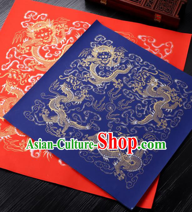 Traditional Chinese Wedding Blue Batik Paper Spring Festival Handmade Classical Dragons Pattern Couplet Paper Craft