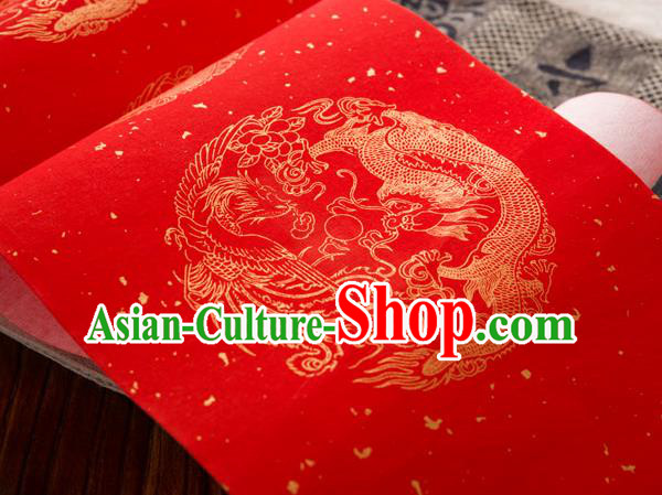 Traditional Chinese Classical Dragon Phoenix Pattern Calligraphy Red Scroll Paper Spring Festival Handmade Couplet Paper Craft