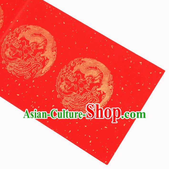 Traditional Chinese Classical Dragon Phoenix Pattern Red Couplet Paper Handmade Calligraphy Seven Characters Scroll Xuan Paper Craft