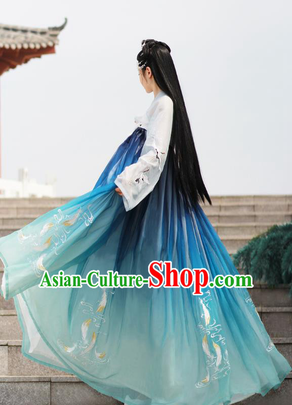 Chinese Traditional Palace Lady Embroidered Hanfu Blouse and Dress Costumes Ancient Tang Dynasty Princess Garment for Women