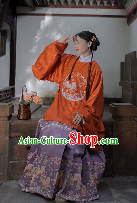 Chinese Traditional Ming Dynasty Hanfu Garment Ancient Empress Costumes Red Blouse and Lilac Skirt Full Set