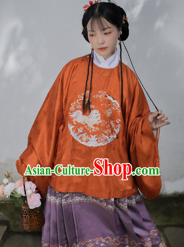 Chinese Traditional Ming Dynasty Hanfu Garment Ancient Empress Costumes Red Blouse and Lilac Skirt Full Set