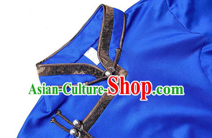 Traditional Chinese Ethnic Royalblue Blouse Woman Apparels Mongol Minority Upper Outer Garment Mongolian Nationality Informal Costume