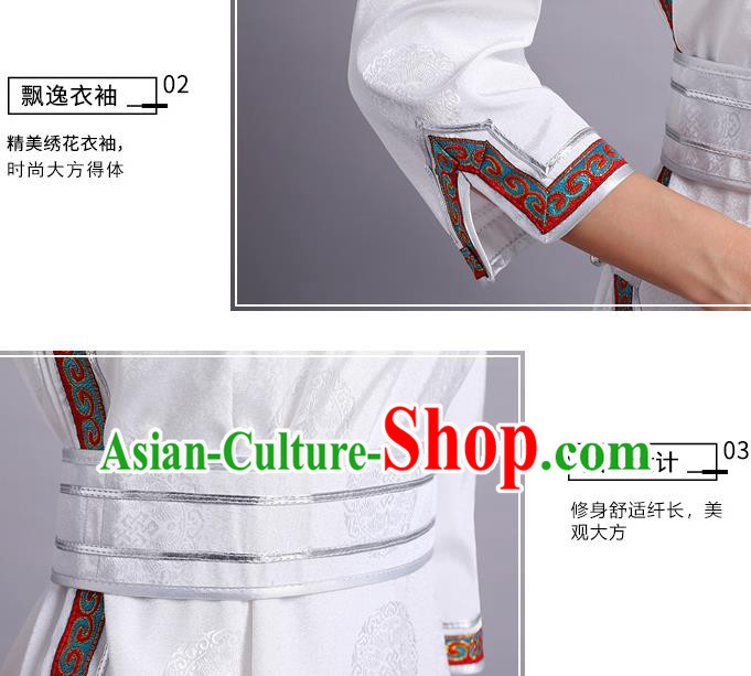 Traditional Chinese Ethnic Costume Mongol Minority White Dress Garment Mongolian Nationality Apparels for Woman