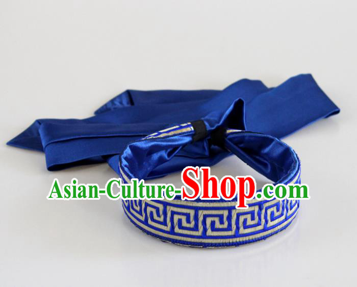 Traditional Chinese Ethnic Dance Royalblue Silk Ribbon Hair Clasp Mongol Minority Headband Mongolian Hair Accessories