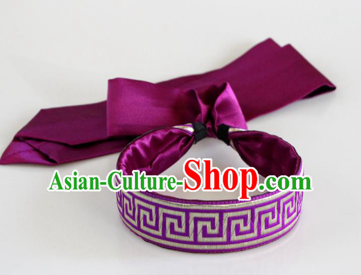 Traditional Chinese Ethnic Dance Purple Silk Ribbon Hair Clasp Mongol Minority Headband Mongolian Hair Accessories