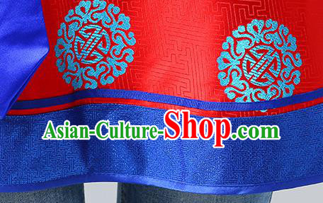 Traditional Chinese Mongol Minority Red Brocade Vest Dress Ethnic Costume Mongolian Nationality Women Garment Apparels