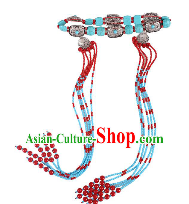 Traditional Chinese Mongol Minority Women Hair Accessories Mongolian Ethnic Dance Beads Tassel Hair Clasp