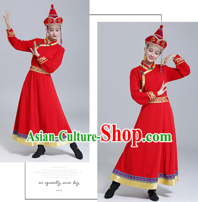 Traditional Chinese Mongol Minority Wedding Mongolian Robe Dance Apparels Mongolian Nationality Costume Ethnic Women Red Dress Garment