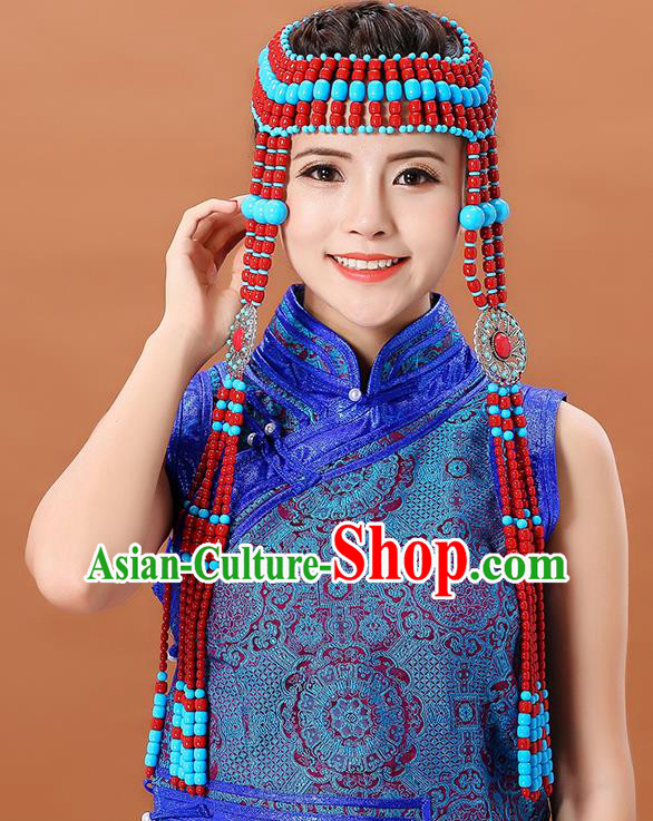 Traditional Chinese Mongol Minority Beads Long Tassel Headband Mongolian Ethnic Women Dance Hair Clasp Hair Accessories