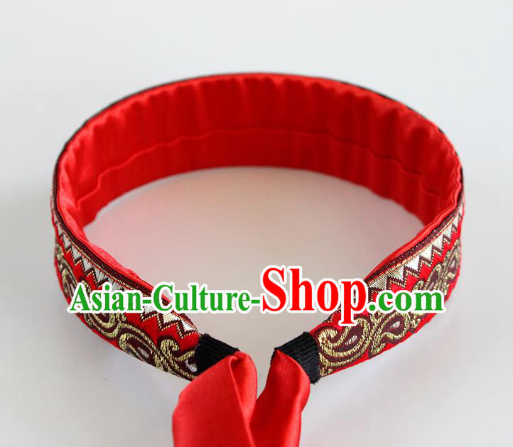 Traditional Chinese Ethnic Red Silk Ribbon Hair Clasp Mongol Minority Headband Mongolian Dance Hair Accessories