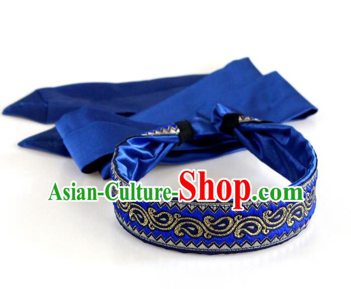 Traditional Chinese Ethnic Royalblue Silk Ribbon Hair Clasp Mongol Minority Headband Mongolian Dance Hair Accessories