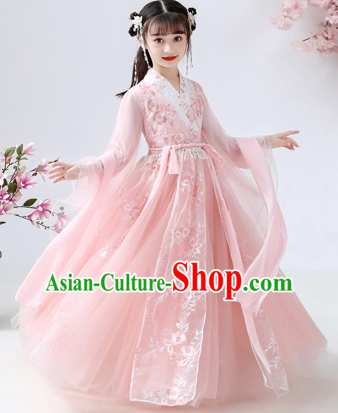 Chinese Traditional Royal Princess Pink Hanfu Dress Ancient Han Dynasty Girl Costumes Cloak Blouse and Skirt Apparels for Kids