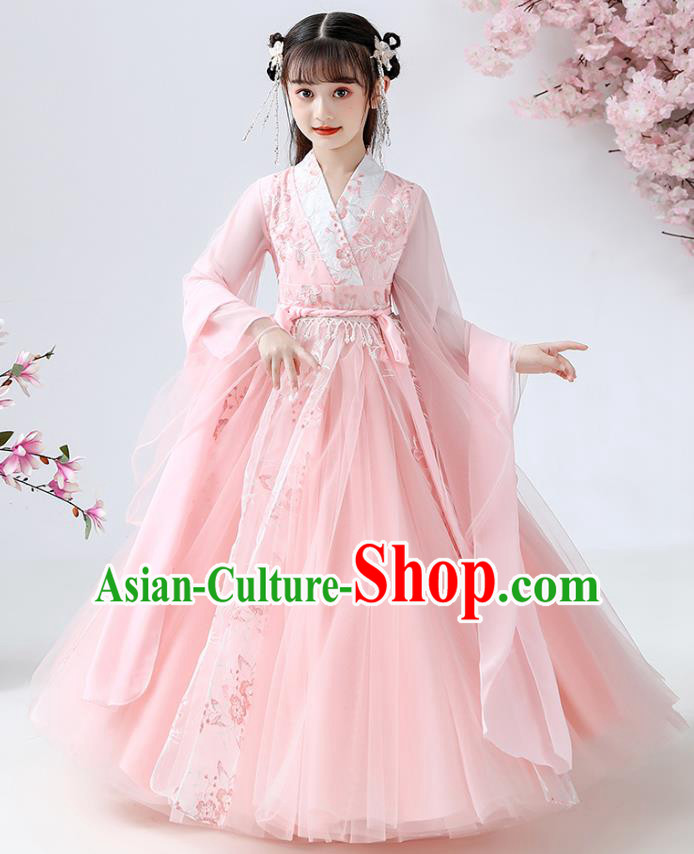 Chinese Traditional Royal Princess Pink Hanfu Dress Ancient Han Dynasty Girl Costumes Cloak Blouse and Skirt Apparels for Kids