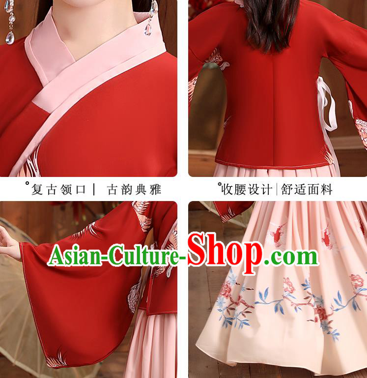 Chinese Traditional Hanfu Dress Ancient Ming Dynasty Girl Costumes Red Blouse and Skirt Apparels for Kids