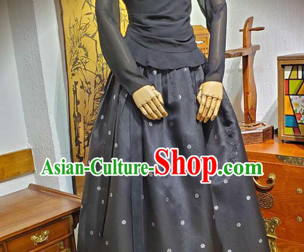 Korean Traditional Dance Black Veil Blouse and Skirt Korea Fashion National Dance Costumes Hanbok Apparels