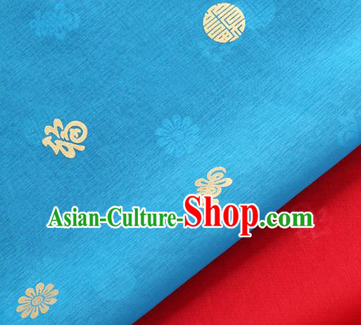 Asian Korea Traditional Longevity Chrysanthemum Pattern Blue Silk Fabric Korean Fashion Material