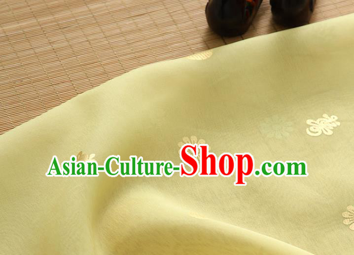 Asian Korea Traditional Longevity Chrysanthemum Pattern Yellow Silk Fabric Korean Fashion Material
