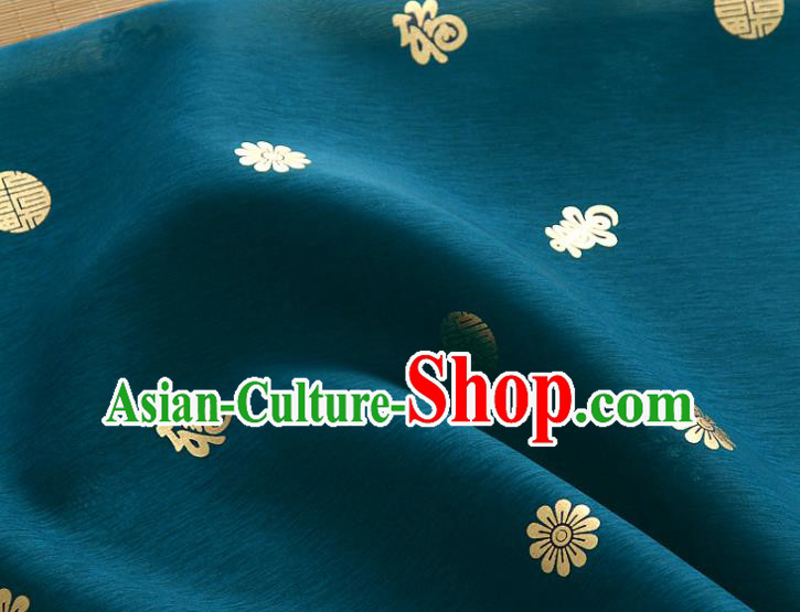 Asian Korea Traditional Longevity Chrysanthemum Pattern Teal Silk Fabric Korean Fashion Hanbok Material
